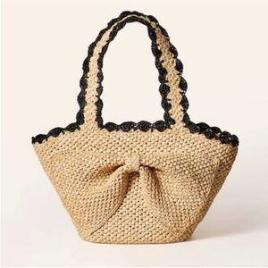 Elegant Tan and Black Woven Tote Bag